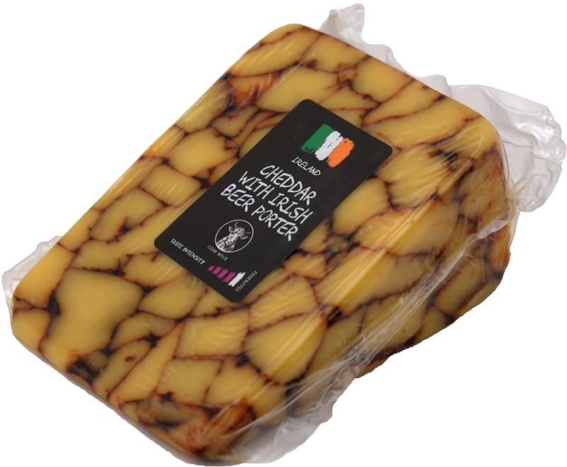 Cheddar sajt ír Porter sörrel - Porter sör ízű márványos oltós érlelt sajt Ft/kg