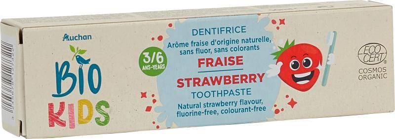 Auchan Kedvenc BIO Gyermek fogkrém eper ízű 3 éves kortól 50 ml