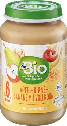 Bio bébidesszert alma, körte és banán teljes kiőrlésű gabonával, 6. hónapos kortól