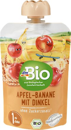 Bio gyümölcspüré alma banánnal és tönkölypehellyel, 1 éves kortól, 100 g