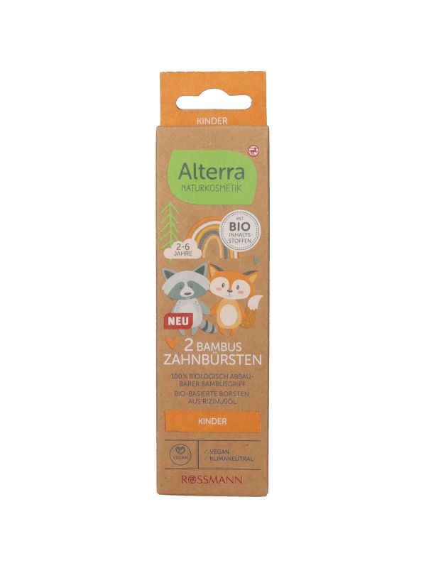 Alterra Naturkosmetik bambusz fogkefe, gyermekek részére, 2-6 éves korig - 2 db