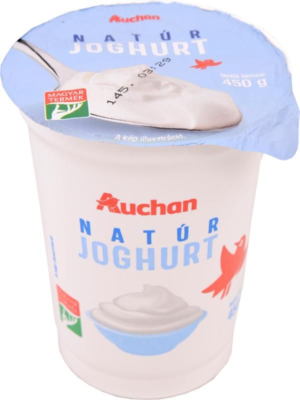 Arfigyelo product data sample: Auchan Kedvenc natúr joghurt élőflórás, homogénezett, 3% 450 g