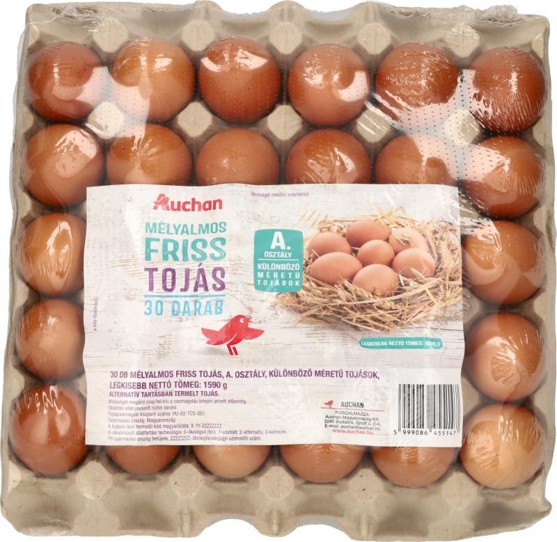 Auchan Kedvenc mélyalmos tojás A osztály különböző méretű tojások 30 db