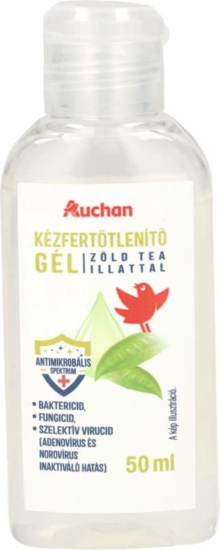 Auchan Kedvenc kézfertőtlenítő gél, zöld tea ilattal 50 ml