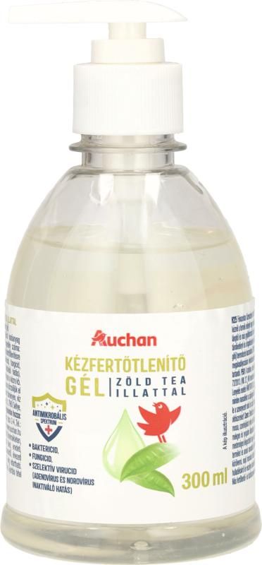 Auchan Kedvenc kézfertőtlenítő gél, zöld tea illattal 300 ml