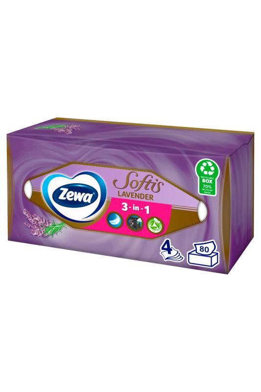 Zewa Softis Lavender illatosított dobozos papír zsebkendő 4 rétegű 80 db