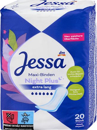 Éjszakai szárny nélküli maxi egészségügyi betét Night Plus, 20 db