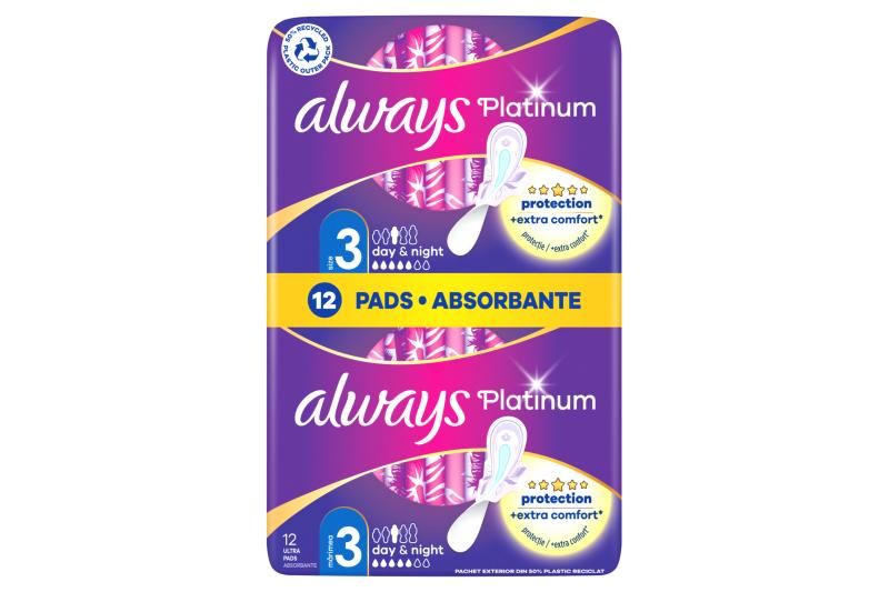 Always Platinum Day & Night Szárnyas Egészségügyi Betét, 12 db