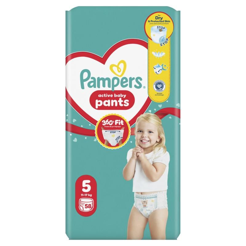 Pampers Active Baby Bugyipelenka, Méret: 5, 58 db Pelenka, 11kg-17kg