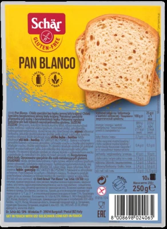 Schär gluténmentes szeletelt fehérkenyér 250 g
