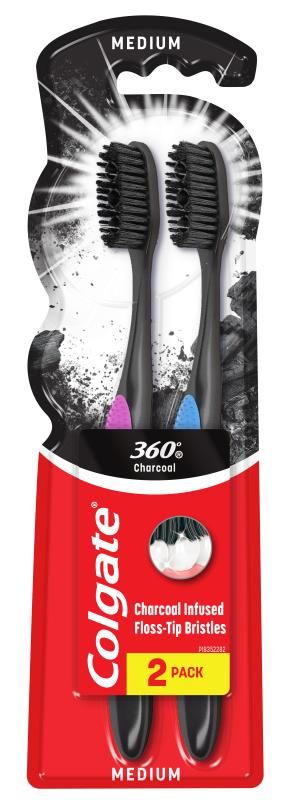 Colgate 360 Charcoal közepes fogkefe 2 db