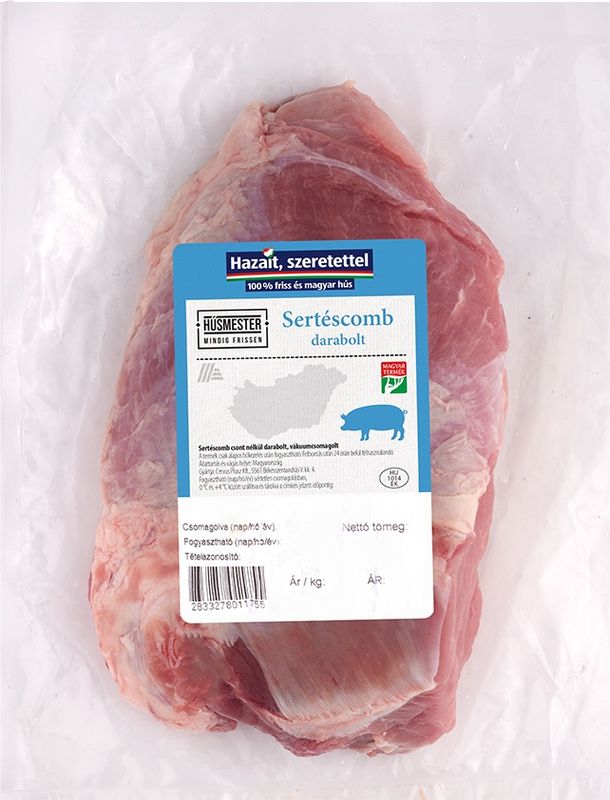 Arfigyelo product data sample: Húsmester sertéscomb darabolt kg vákuumcsomagolt